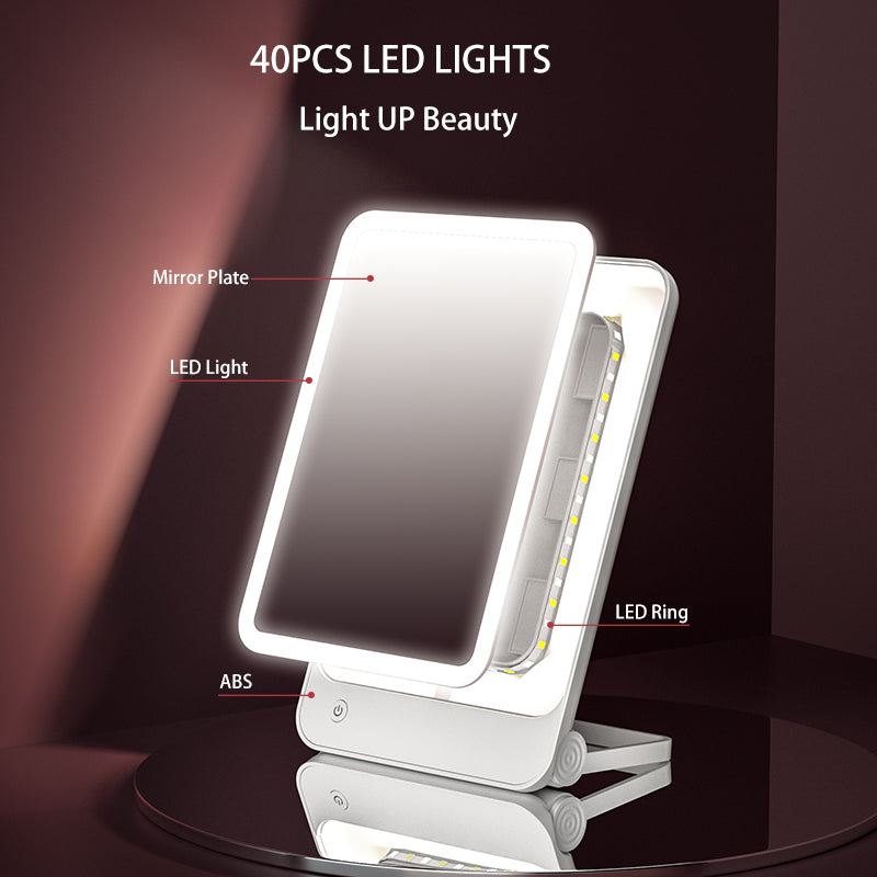 2 In 1 Table Desktop Portable Vanity Cosmetic Makeup Mirror With Led Light